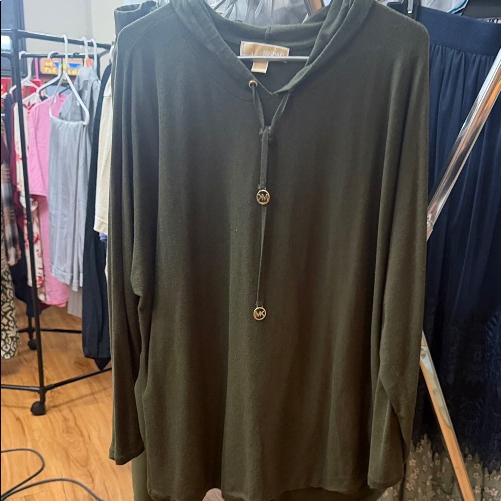 MICHAEL Michael Kors Olive Green Hooded Drawstring Sweatshirt